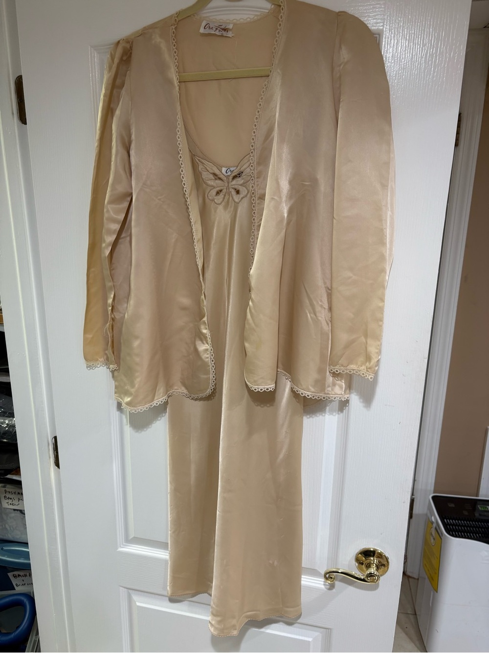 Vintage Ora Feder Two-Piece Satin Sleep Set - Cream
